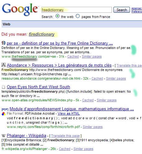 une page de résultats de Google