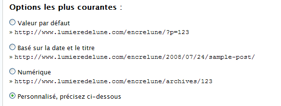 options des permaliens dans WordPress