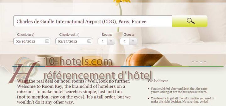 Screenshot de la page d'accueil de RoomKey